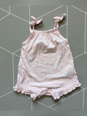 Old Navy|Baby girl sleeveless ruffle hem bubble romper in light Pink,bunny print